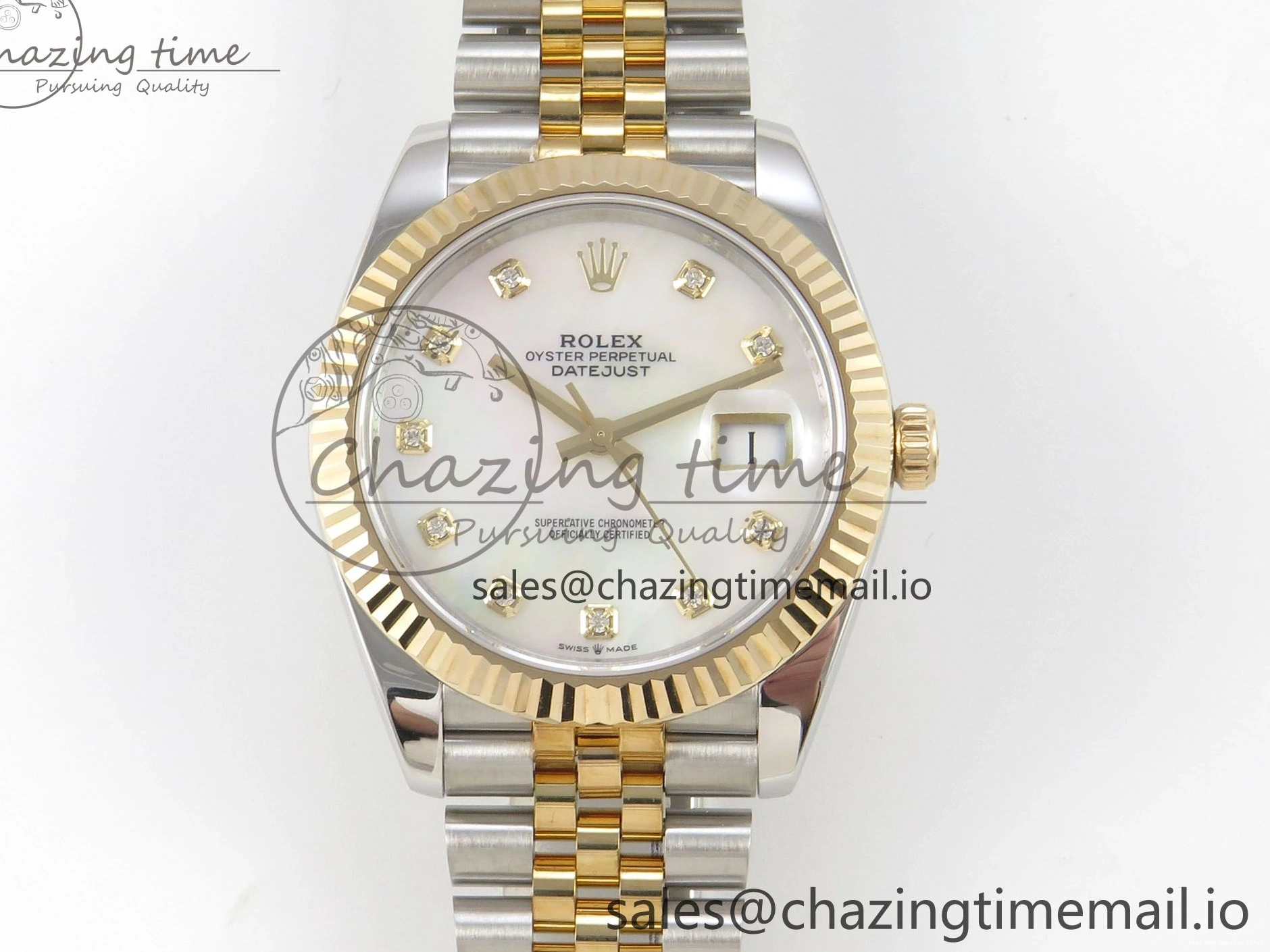 AAA Replica Watches on SS YG Dial DateJust SA Bracelet MOP 1:1 Jubilee Best White Diamond YG 299 Edition 3EF 41mm Chic SS 126333 0106